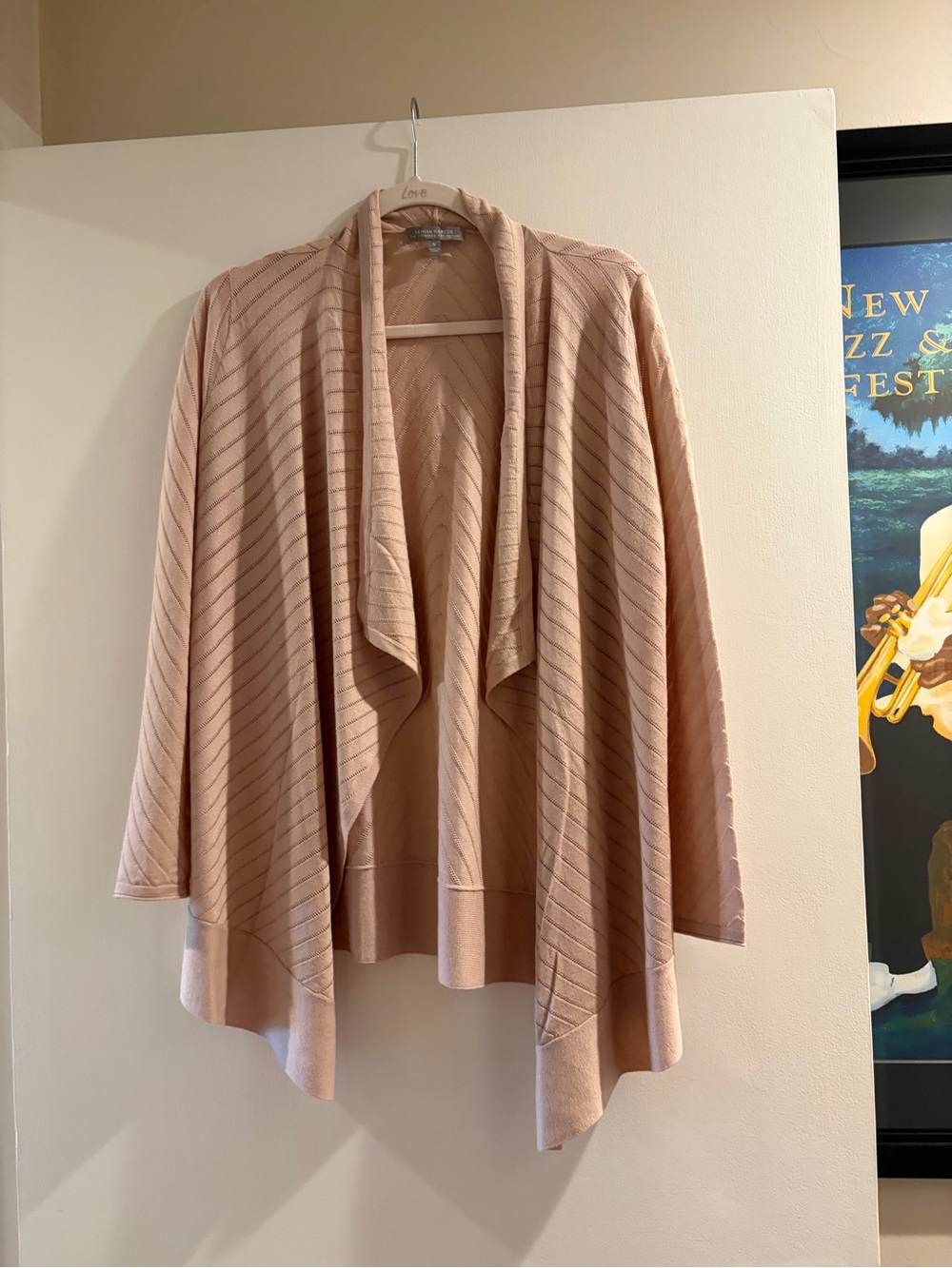Neiman Marcus Blush Open-Front Draped Knit Cardigan